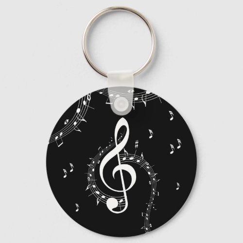 Climactic G Clef White Music on Black  Keychain