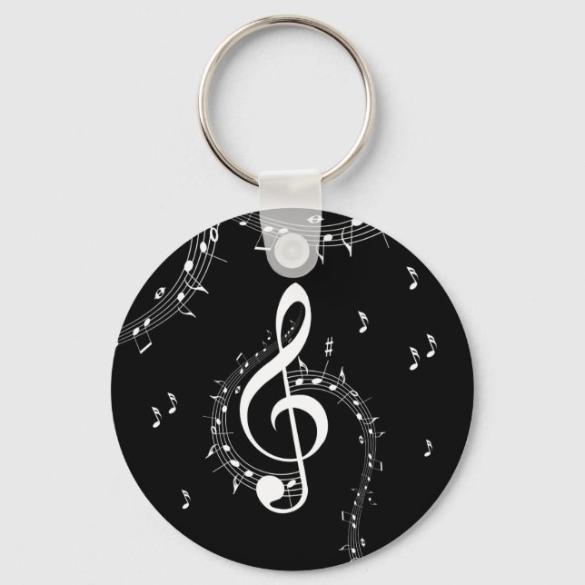 Climactic G Clef White Music on Black  Keychain (Front)