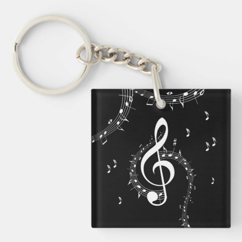 Climactic G Clef White Music on Black  Keychain