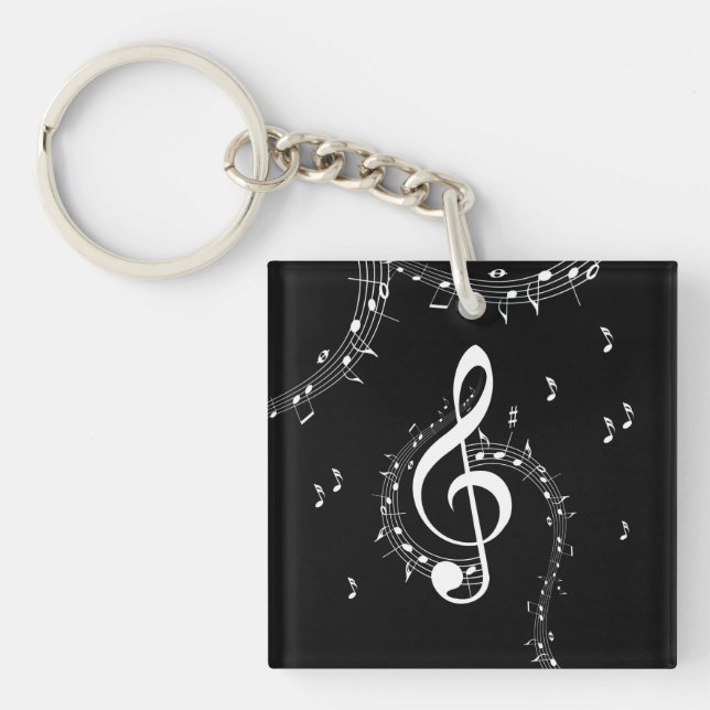 Climactic G Clef White Music on Black  Keychain (Front)