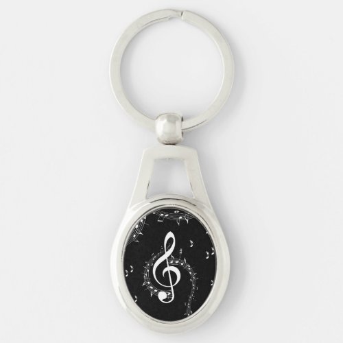 Climactic G Clef White Music on Black  Keychain