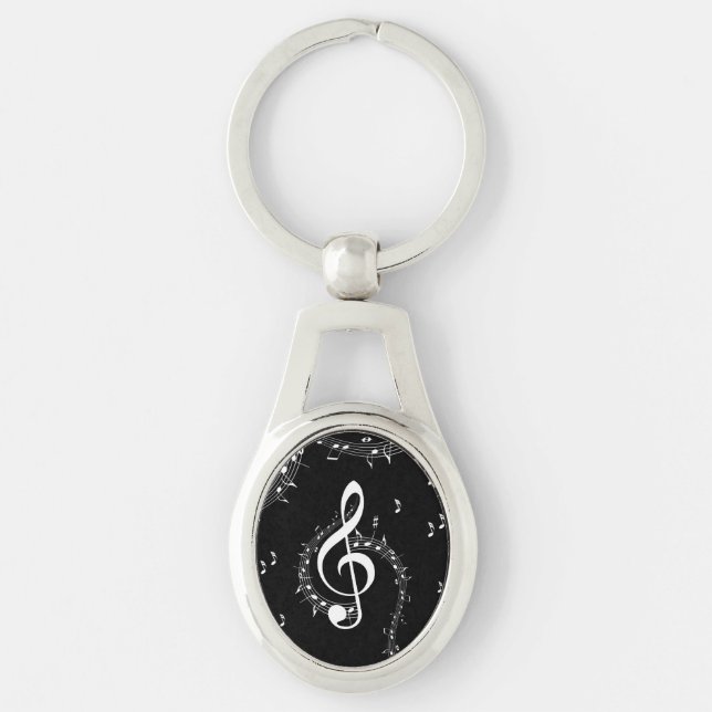Climactic G Clef White Music on Black  Keychain (Front)