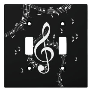Climactic G Clef White Music on Black  Light Switch Cover