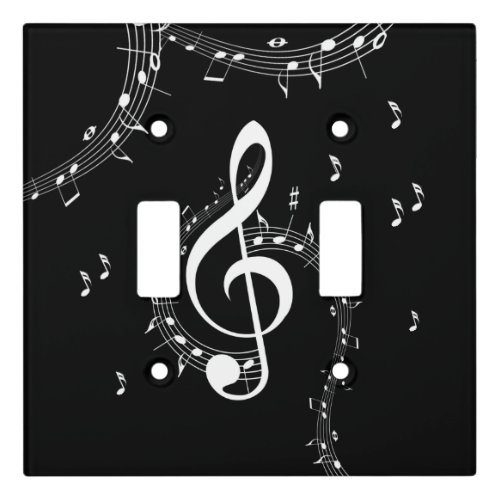 Climactic G Clef White Music on Black  Light Switch Cover