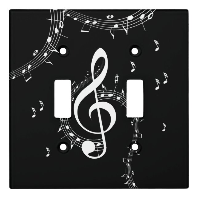 Climactic G Clef White Music on Black  Light Switch Cover (Front)