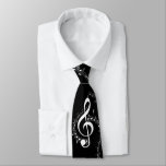 Climactic G Clef White Music on Black  Neck Tie