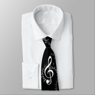 Climactic G Clef White Music on Black Neck Tie