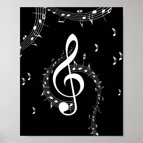 Climactic G Clef White Music on Black  Poster