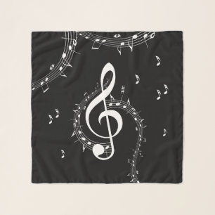 Climactic G Clef White Music on Black  Scarf