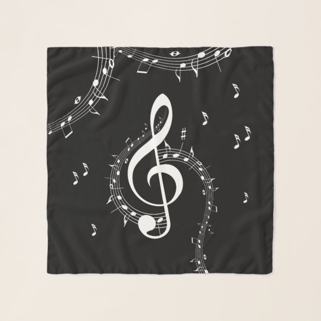 Climactic G Clef White Music on Black  Scarf (Front)