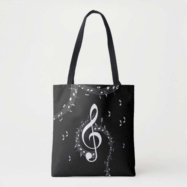Climactic G Clef White Music on Black  Tote Bag (Front)