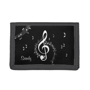 Climactic G Clef White Music on Black Trifold Wallet