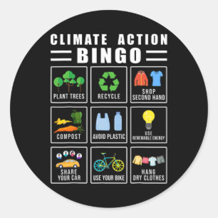 Climate Action Bingo Earth Day Climate Change Classic Round Sticker