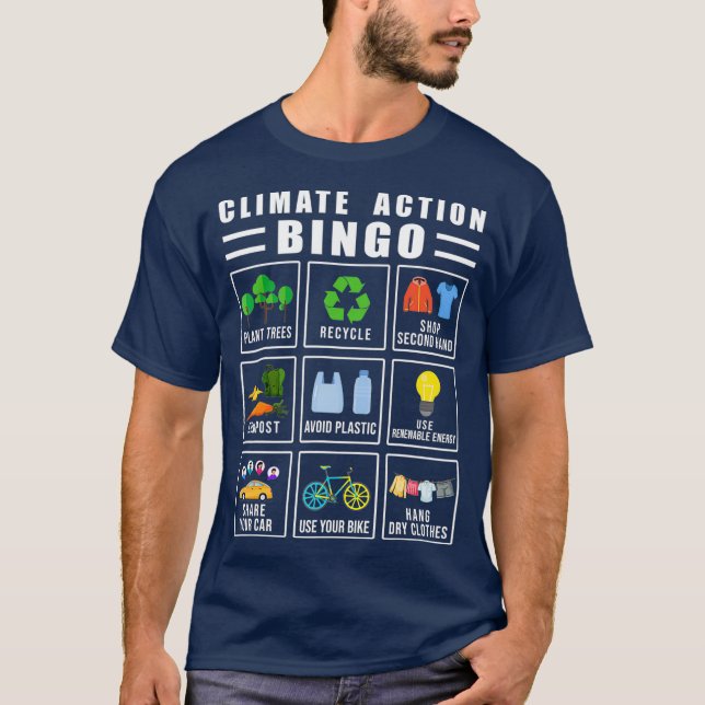 Climate Action Bingo Earth Day Climate Change T-Shirt (Front)