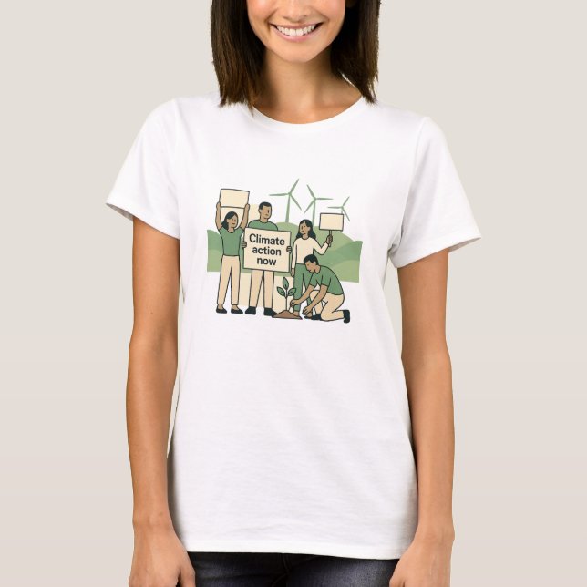 Climate Action Now Bold Green Protest Design T-Shirt (Front)