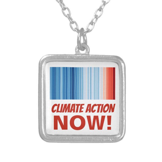 Climate Action Now! Global Warming Eco Earth Silver Plated Necklace (Front)