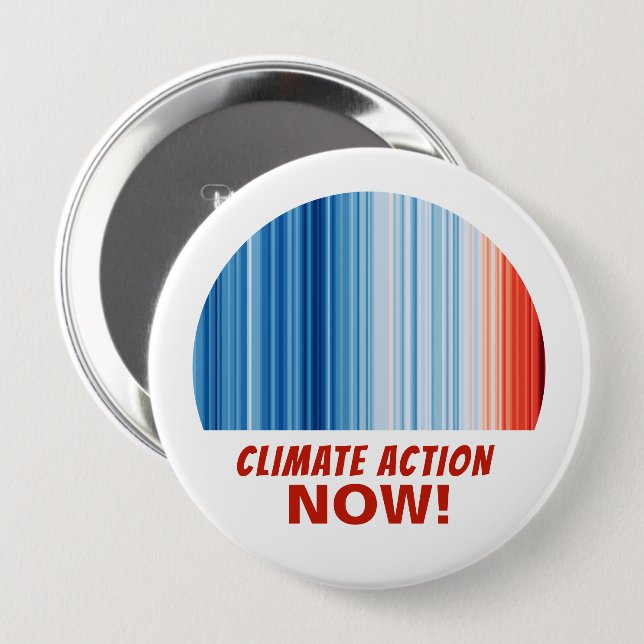 Climate Action Now! Global Warming Stripes Huge Button (Front & Back)