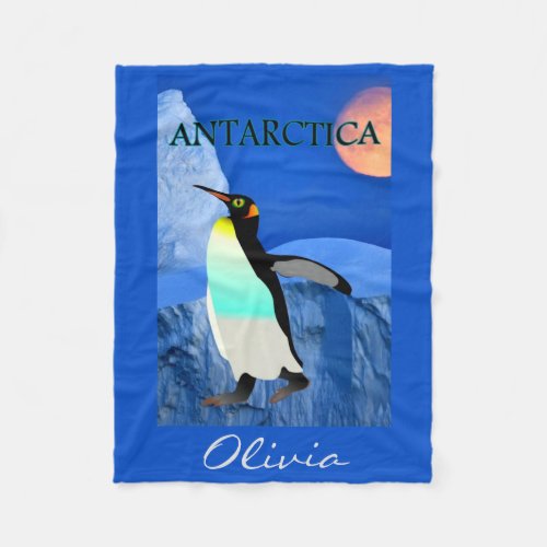 Climate Antarctica Glacier Penguin Full Moon  Fleece Blanket