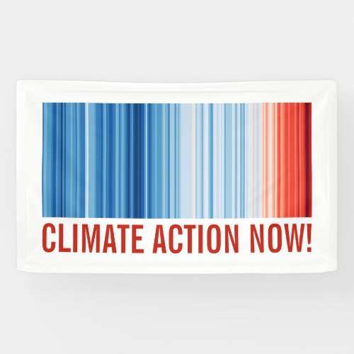 Climate Change Action Now Global Warming Stripes Banner