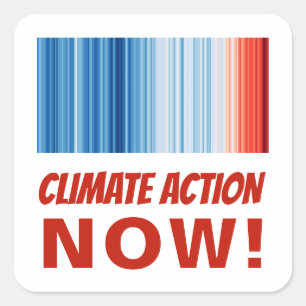 Climate Change Action Now! Global Warming Stripes Square Sticker