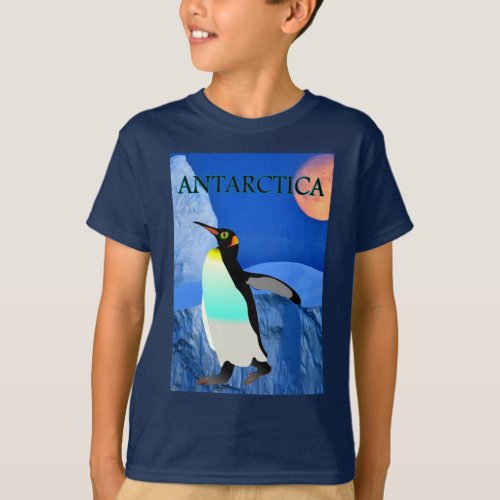 Climate Change Antarctic Glacier Ice Penguin Moon  T_Shirt