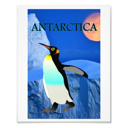 Climate Change Antarctica Glacier Penguin and Moon Photo Print