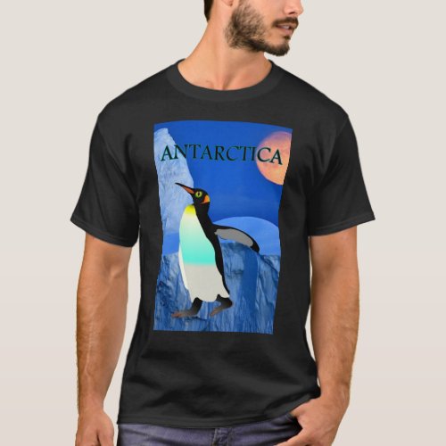 Climate Change Antarctica Glacier Penguin and Moon T_Shirt