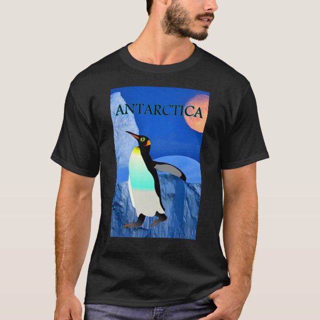 Climate Change Antarctica Glacier Penguin and Moon T-Shirt (Front)