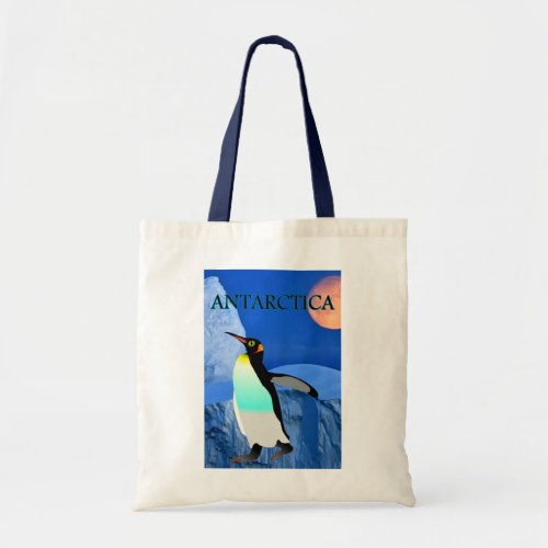Climate Change Antarctica Glacier Penguin and Moon Tote Bag