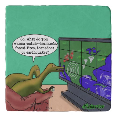 Climate Change Dinosaurs Parody Cartoon Trivet