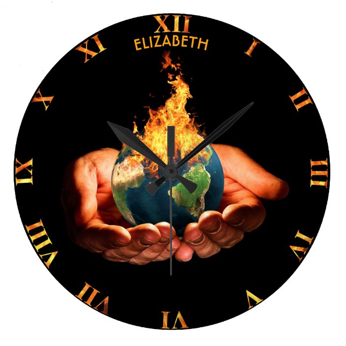 Climate Change Global Warming Earth In Fire Large Clock