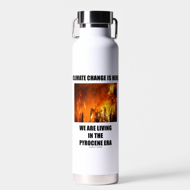 Climate Change Is Here We Are Living Pyrocene Era Water Bottle (Front)