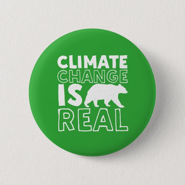 Climate Change Is Real Global Warming Polar Bear Button (Front)