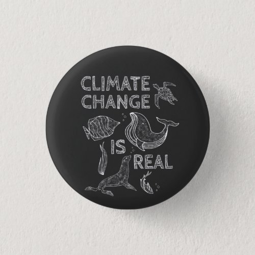 Climate Change Is Real Sea Animal Drawing Button