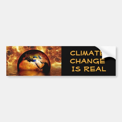 Climate Change is Real with Burning Earth Bumper Sticker