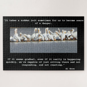Climate Change Quote, Flock of Pelicans Jigsaw Puzzle