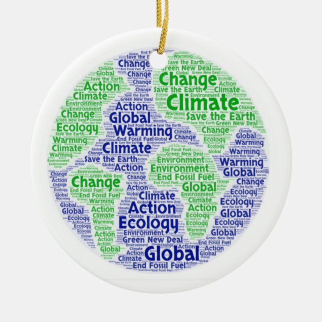 Climate change word art ceramic ornament (Front)