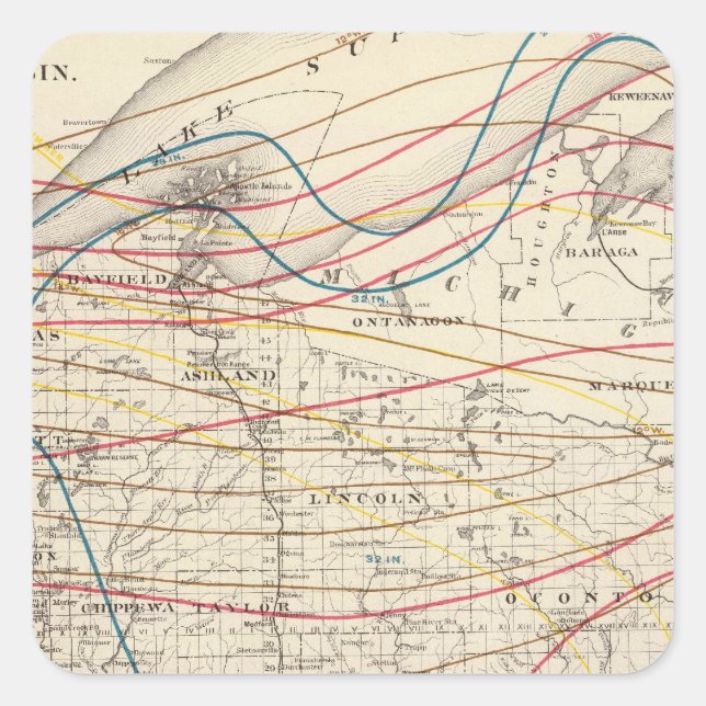 Climatological map of Wisconsin Square Sticker (Front)