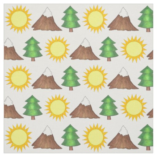 Climb a Mountain Hiking Camping Trees Sun Woods Fabric