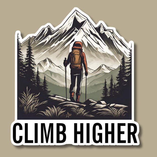 Climb Higher Mountain Hiker Waterproof  Sticker (Creator Uploaded)