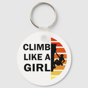 Climb like a girl rock climbing woman keychain