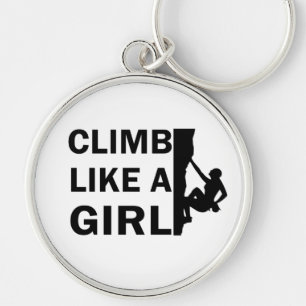 Climb like a girl rock climbing woman keychain