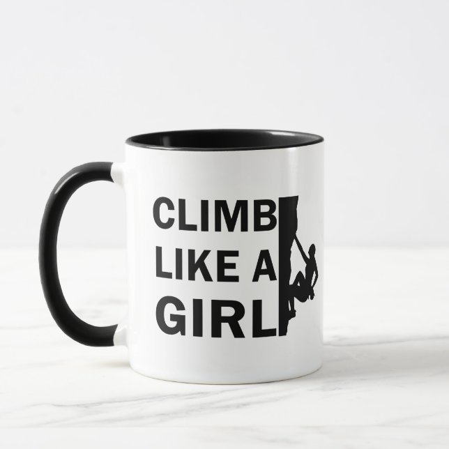 Climb like a girl rock climbing woman mug (Left)