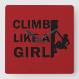 Climb like a girl rock climbing woman square wall clock