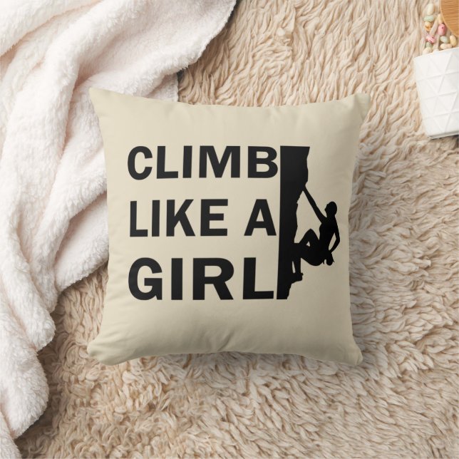 Climb like a girl rock climbing woman throw pillow (Blanket)
