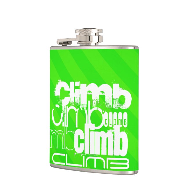 Climb; Neon Green Stripes Hip Flask (Left)