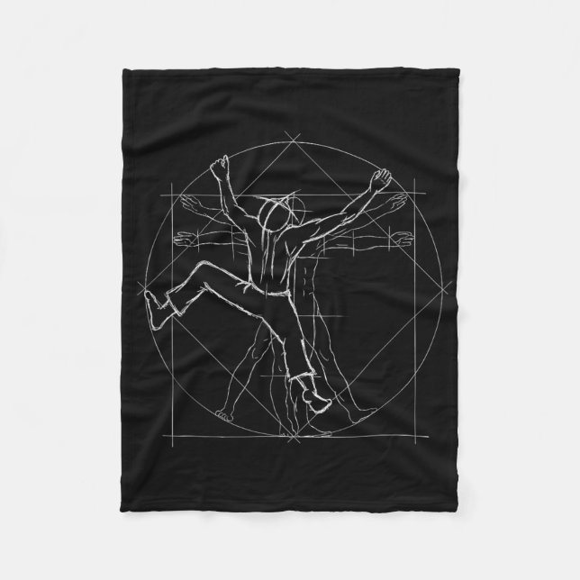 Climber Boulderer Vitruvian Man Climbing  Fleece Blanket (Front)