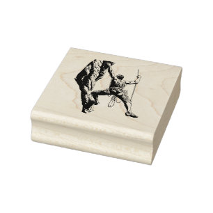Climber Scaling a Steep Mountain Cliff Rubber Stamp