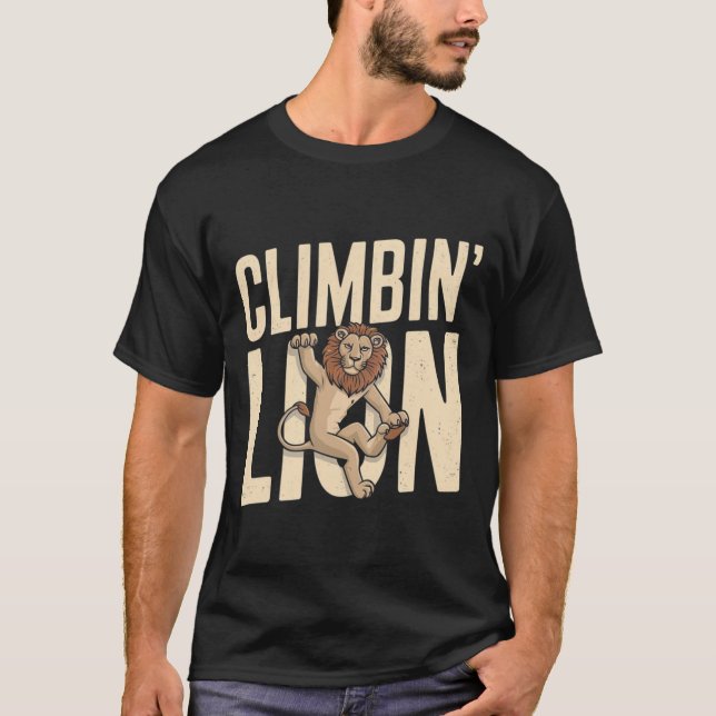 Climbin Lion - Funny Climber  T-Shirt (Front)