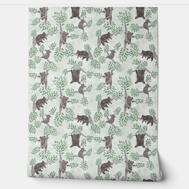 Climbing baby brown bears wallpaper  (Unrolling)